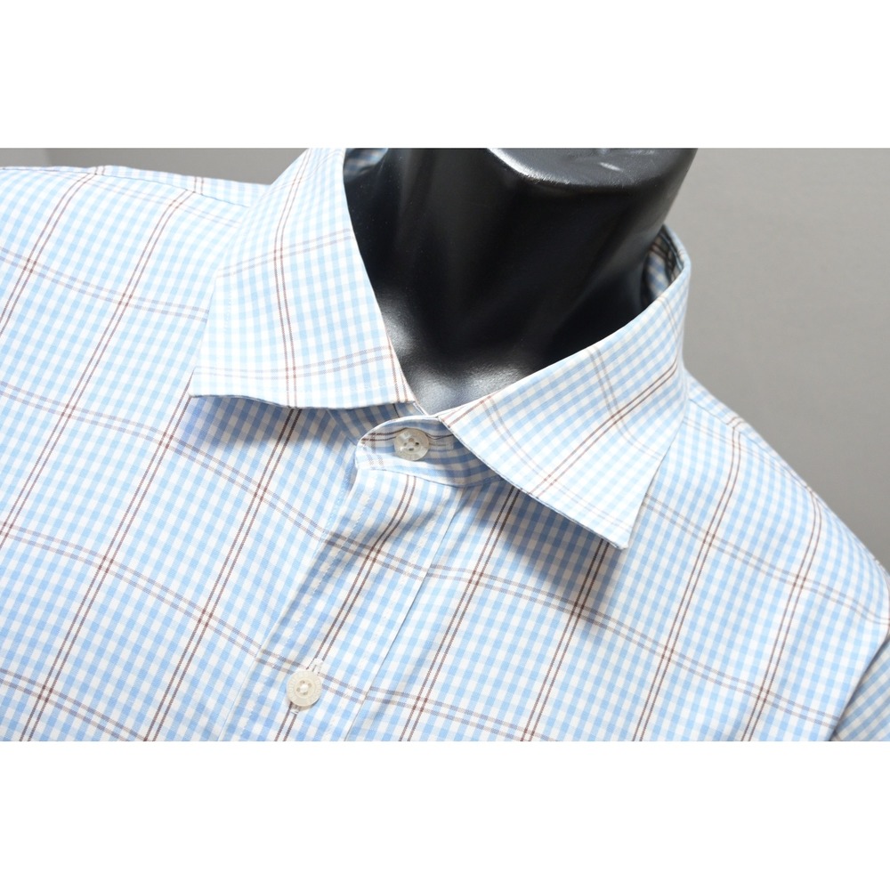 Brooks Brothers Button Up Dress Shirt Mens 2XL Blue Gingham Check Windowpane